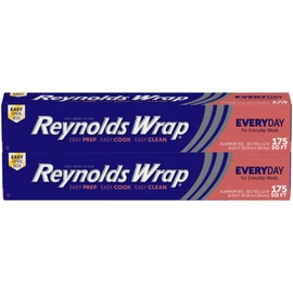 Reynolds Wrap Aluminum Foil Pack, Aluminum Foil Roll Double Pack, Easily Moldable Around Food for a Tight Seal, Great for Covering Dishes and Storing Leftovers, 2 Pack, 175 Sq. Ft. Rolls