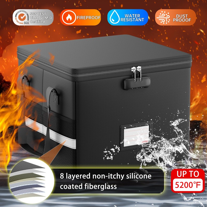 ENGPOW 5200°F Fireproof Document Box with Lock, Heat Insulated Collapsible