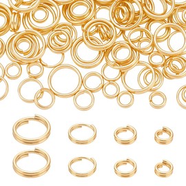 PH PandaHall 100pcs 24K Gold Plated Split Rings, Golden Double Jump Rings 4/5/6/8mm Double Loop Key Ring Small Brass Linking Connector Ring for Pendants Key Chains Jewellery Making Crafting Fishing