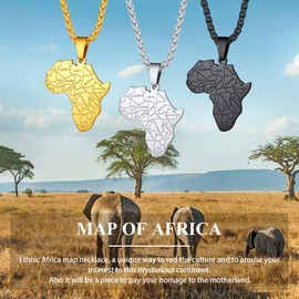 Map of Africa Necklace, With National Boundaries Pattern & Country Names, 55CM+5CM Wheat Chain, Gift For Women, Stainless Steel African Jewellery African Outline Pendant Necklace (With Gift Package)