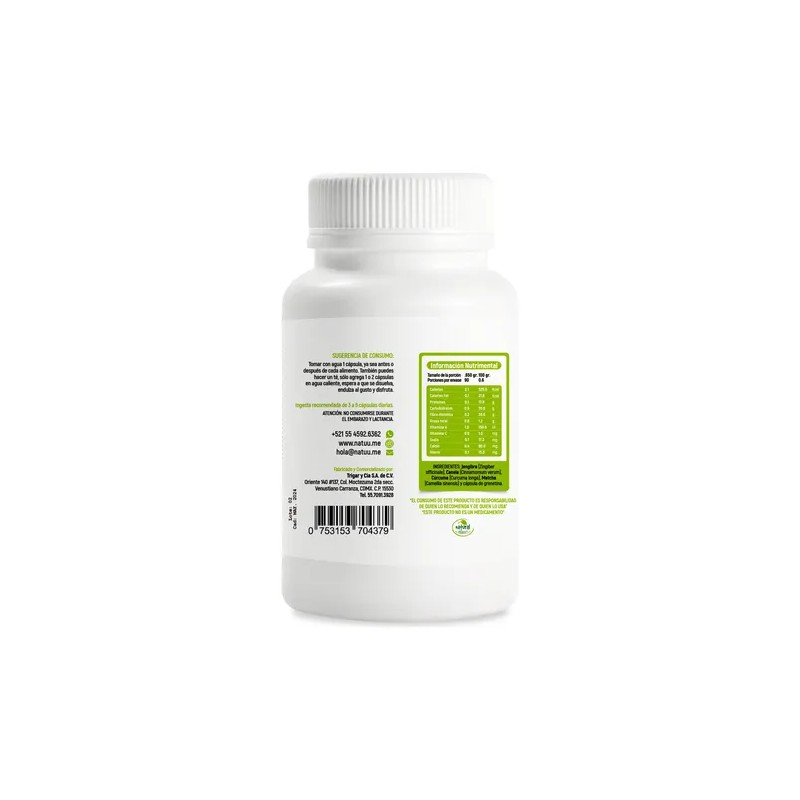 Té Verde Natuu Jengibre, Canela, Matcha, Cúrcuma 90 Caps