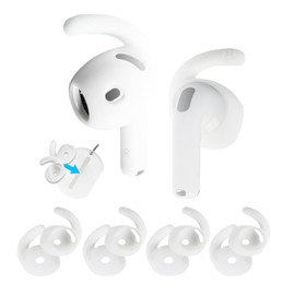 Ear Hooks for AirPods 4 (2024) [Added Storage Pouch] 4 Pairs Anti-Slip Ear Covers Silicone Accessories Compatible with AirPods 4th Generation(White)