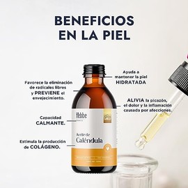 HEBBE - ACEITE DE CALÉNDULA VEGETAL COSMÉTICO PARA PIEL SENSIBLE | Anti-Edad, Hidratante y Cicatrizante | 250 ml | Calma y Protege Piel Sensible | Org
