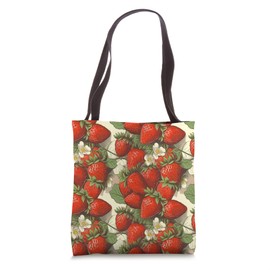 Strawberry Garden Pattern Cute Art Cottagecore Strawberries Tote Bag