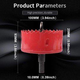 KATUR M42 HSS Bi-Metal Hole Saw 100mm Hole Opener Drill Bit with Positive Data Teeth for Iron Aluminum Wood Drywall Pipe Plastic Fiberboard