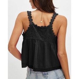 Gacaky Womens Summer Boho Lace Tank Top Casual Beach Vacation Y2k Tops Fashion Crop Tops Clothes 2025 Black S