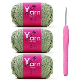 Sekafris Crochet Yarn with Cotton Yarn for Crocheting - Crochet Knitting Yarn for Beginners with Easy-to-See Stitches - Yarn for Crocheting - Parfait Chunky Yarn -Cotton-Nylon Blend (Avocado Green)