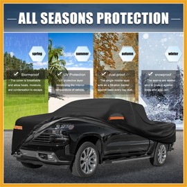 Partuto Truck Car Cover for Chevy Silverado Crew 2000-2018 210D-PU Oxford Outdoor Full Truck Car Cover All Weather Waterproof with Driver Door Zipper Black Replacement