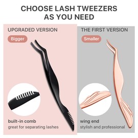 Pretty memory Upgraded Lash Applicator Tool with Comb, 2-IN-1 Stainless Steel Eyelash Tweezers, Lash Extension Curlers, Curved Tweezer Clip for Easy Application and Removal, Black