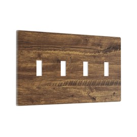 Rustic Farmhouse Quad Light Switch Cover Plate 4 Gang Toggle Switch Plate Covers Brown Wood Print Decorative Wall Plate Outlet Covers, 4.5 x 8.0 Inch
