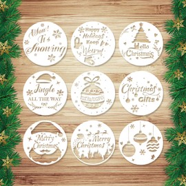 9pcs Merry Christmas Stencils, Reusable Large Christmas Painting Stencils for Crafts, Christmas Tree Snowflakes Holiday Templates for Wood Glass Window Notebook(Style 1)
