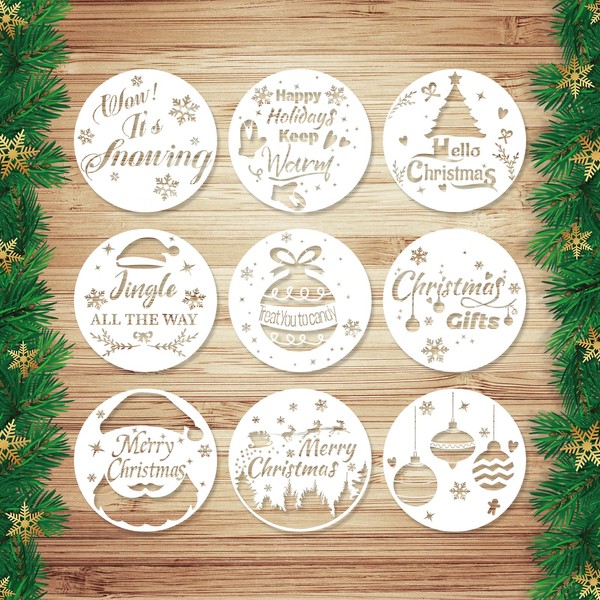 9pcs Merry Christmas Stencils, Reusable Large Christmas Painting Stencils for