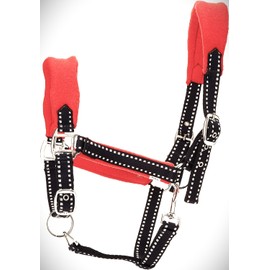 Cwell Equine FLEECE padded headcollars halter Red/Black TWO TONE Full/Cob/Pony (Full)