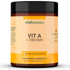 Vitamina A/Retinol y L-Tirosina. Con 200 capsulas de 500mg (Más de 6 meses). VitalBotanics. Suplemento alimenticio. Multivitaminico, Suplementos Alimenticios con Retinol.