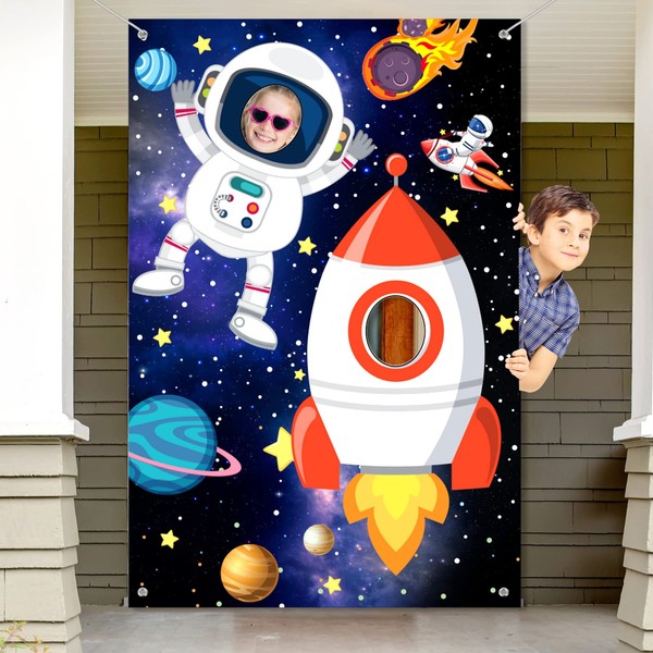 Space Birthday Decorations Birthday Party Supplies Space Photo Prop Space Backdrop Banner Astronaut Face Photo Props Planet Photograph Background for Kids