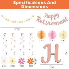 Retirement Decorations, Rose Gold Happy Retirement Banner Female, Honeycomb Balls, Hanging Swirl,Retired Parties Supplies, Party Decorations