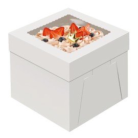 WINKIO WINKIO 10x10x8 inch Cake Boxes, 4 Pack with Window, White Disposable Bakery Boxes for Cakes, Cookies, Pies, Cupcakes, Pastries