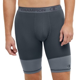 Champion Men's, Compression Shorts with Total Support Pouch, Moisture Wicking, 6" & 9", Stealth/Stormy Night C Logo, Large