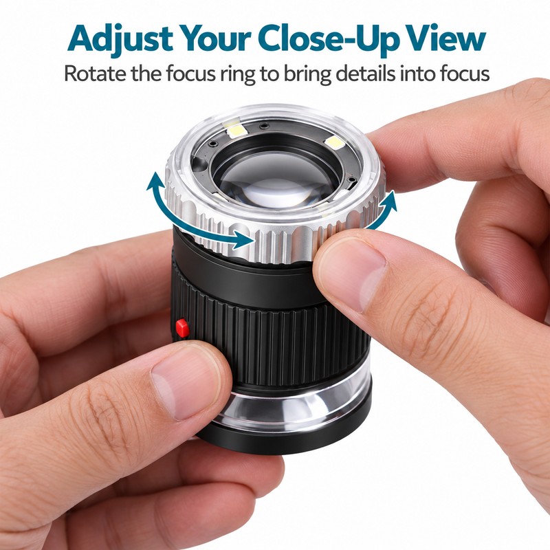 30X Pocket Magnifier – LED & UV Loupe with Adjustable
