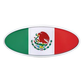 United Pacific 10924 Die-Cast Metal 7 ⅞” x 3 ¼” Chrome Oval Shape Emblem for Peterbilt, Mounting Stud w/Double-Sided Backing – ONE Emblem – Mexico Flag