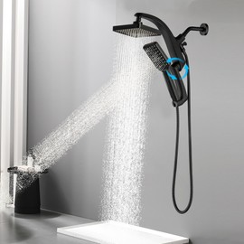 GUOYINDONG High Pressure Dual Shower Heads, Square Rain Shower Heads with Handheld Spray Combo Double Shower head with Adjustable 3-Function Arm, Matte Black