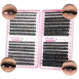 FANDIQ Cluster Lashes Fluffy Individual Eyelashes 624pcs D Curl Individual Cluster Eyelashes 40D+50D+60D+80D Thick Volume Eyelash Clusters Natural Look Russian Lash Extensions for DIY at Home(C02)