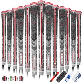 Gowolf Cross Corded Rubber Golf Grips 13 Pack, Back Rib Improved Control Multi-Compound Hybrid Golf Club Grips, with Free 15 Tapes (Gray(Full Kits, Midsize)