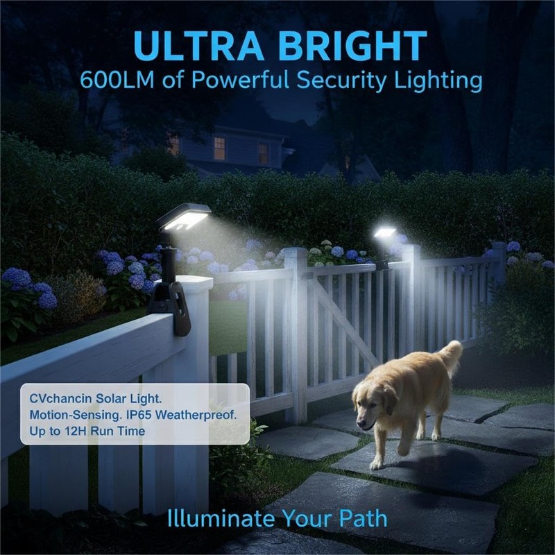CVchancin Solar Lights Outdoor, 2 Pack Motion Sensor Clip On