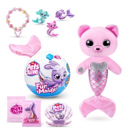 Pets Alive Furmaids by ZURU Mermaid Plush Interactive Lights Sounds Girls Toy (Pink Kitten)