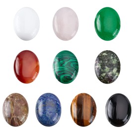 SUPERFINDINGS 10 Styles Oval Natural Gemstone Cabochons 30x22mm Flatback Gemstone Stone Beads Dyed Quartz Chakra Stone for Jewelry Craft Making