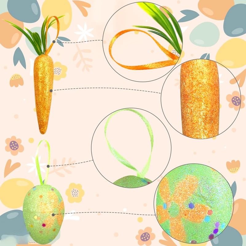 25 PCS Easter Egg Carrot Hanging Ornaments With Green Grass