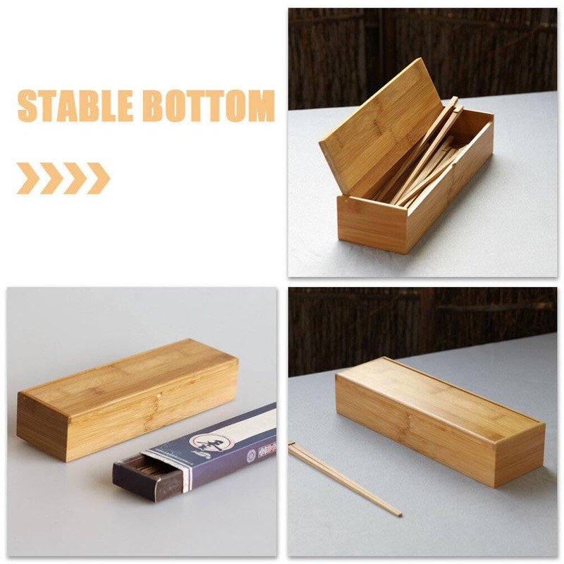 Luxshiny Wooden Cutlery Box with Lid Kitchen Chopsticks Box Tableware