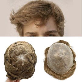 Healthlif Toupee For Men Hair Pieces Real Human Hair Replacement System All V-looped Thin Skin Men Toupee Hair Pieces Mens Hairpieces Toupee8*10"-100% density#17 Dark Ash Blonde