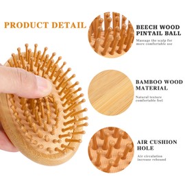 Bamboo Massage Comb,Wooden Scalp Massager Wooden Hair Brush Round Portable Bamboo Comb Anti-Static Air Cushion Hairbrush Mini Hairbrush without Handle