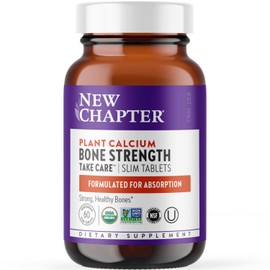 New Chapter Calcium Supplement - Bone Strength Organic Red Marine Algae Calcium - with Vitamin D3+K2 + Magnesium, 70+ Trace Minerals for Bone Health, Gluten Free, Easy to Swallow - 60 Slim Tablets