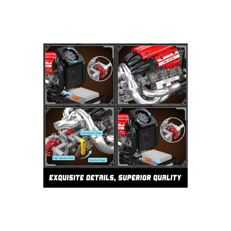 Mould King Racing Car Engine Model Kit, 980+Pcs Motorized Mini