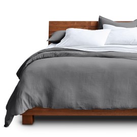 Bare Home Ultra Soft Washed Microfiber Oversized Queen Duvet Cover with Zipper and Securing Ties and 2 Standard Pillow Shams, Linen-Like Look, Easy Care, Hypoallergenic (Oversized Queen, Grey)