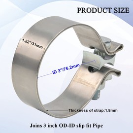Emotor Stainless 3 Inch Narrow Band Exhaust Seal Clamp for OD 3" Exhaust Pipes/Muffler/Tips