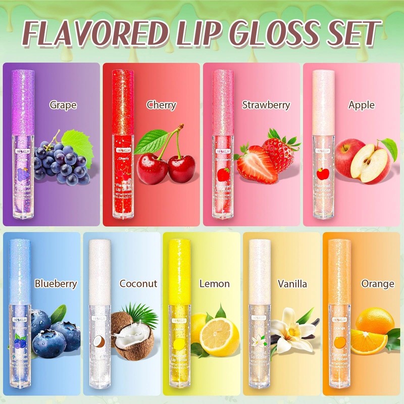 HCKLM 9 Pcs Mini Lip Gloss Bulk,Long Lasting Moisturizing with