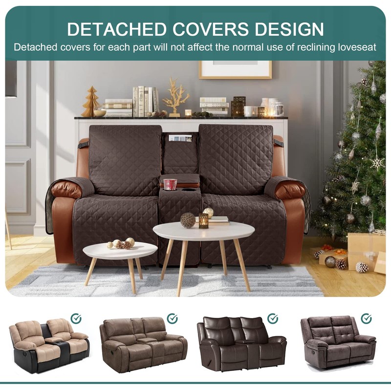Ruaozz Waterproof Recliner Loveseat Cover with Console Non-Slip Couch Covers