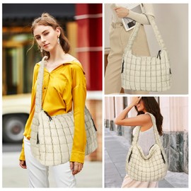 Bolso Acolchado Grande Para Mujer/Hombro/Cuerpo Cruzado Bolso Suave y Esponjoso, de Moda Premium (caqui)