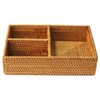 i-lan Woven Natural Rattan 3 Compartments Rectangle Cosmetics Storage Organizer|Wicker