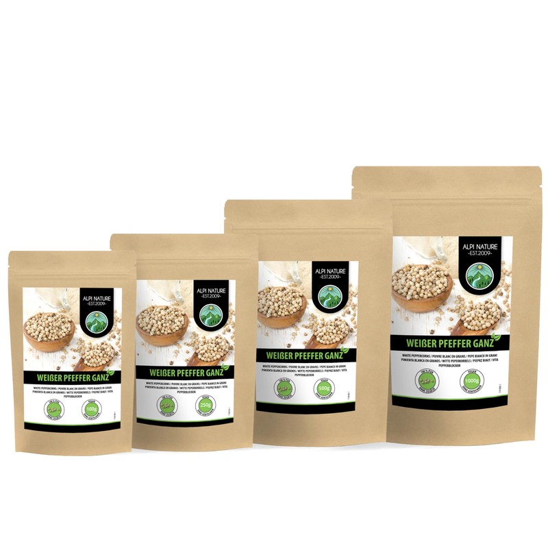 White peppercorns (250g, 8.8oz), Whole white pepper, 100% natural, without