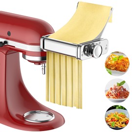Pasta Attachment for Kitchenaid Stand Mixer, All Metal Pasta Maker Kitchenaid Attachment, Included Pasta Sheet Roller, Spaghetti Cutter, Fettuccine Cutter Maker Accessories and Cleaning Brush
