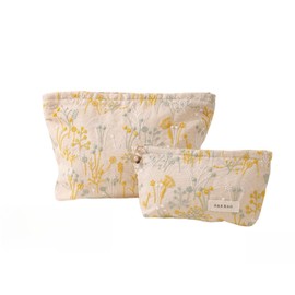 Tumecos Embroidered Cosmetic Bag Hand Held Canvas Storage Bag Skin Care Products Toiletry Bag Trinket Storage Bag Fresh Sweet Easy to Carry - Set of 2, beige