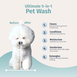 PREPAW Pet Wash - 5 in 1 (Cleans, Conditions, Moisturizes, Deodorizes & Detangles) - Natural Ingredients - Gentle for Sensitive Skin - Softens Coat & Quick Rinse | Light Citrus Scent, 16 fl oz