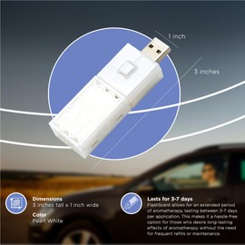 Belle Aroma® FlashScent™ USB Aromatherapy Bundle - for Car, Office, Home, and Travel - Includes 1 Pearl White Rose Geranium Oil Diffuser Kit, 1 Lavender FlashScent Essential Oil, and 7 Refill Pads