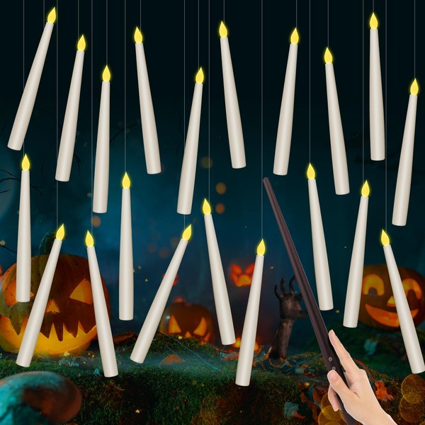 20Pack Halloween Decorations-Flameless Floating Candles with Magic Wand Remote, Flickering