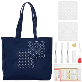 WEBEEDY DIY Tote Bag Sashiko Kit Template Set Embroidery Handbag with Instructions, Blank Canvas Tote Bag with Sashiko Template Supplies for Adult Starter Beginner Christmas Crafts, 34x31x12cm