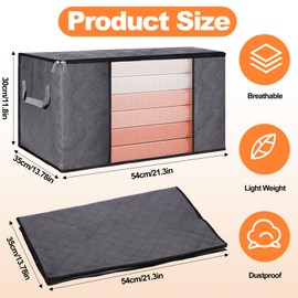 JEFHOMKIT 6 Pack Clothes Storage Bag,60L Foldable Clothing Storage,Blanket Storage Bags with Reinforced Handle and Zippers,Closet Organizers and Storage Containers for Clothing,Comforter,Bedding,Gray